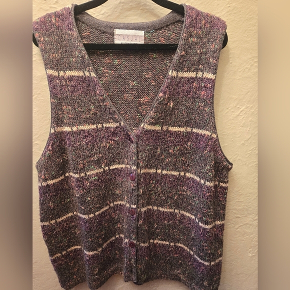 Vintage Jackets & Blazers - Vintage 90s Chunky Knit Button Front Sweater Vest Oversized